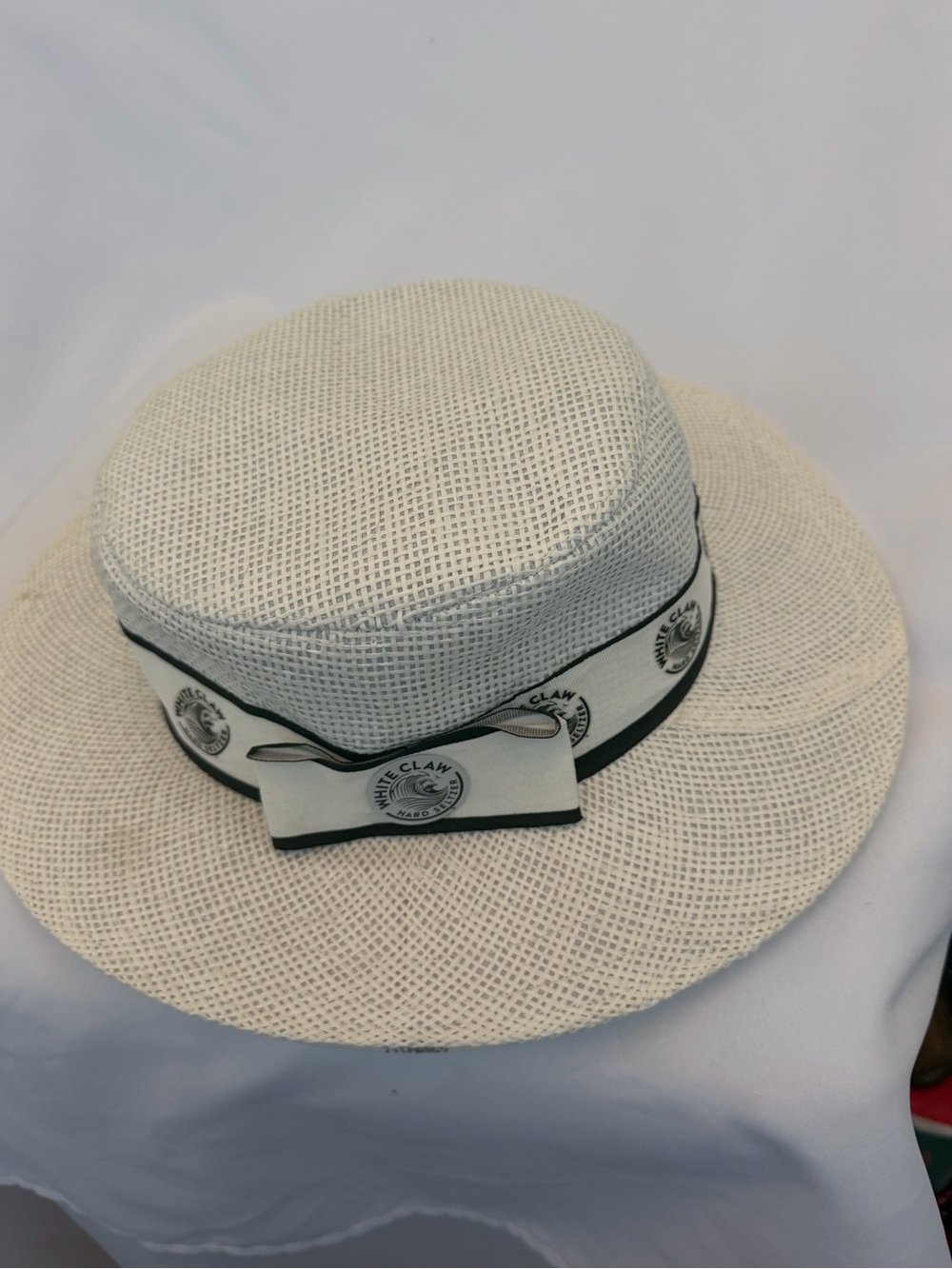 WHITE CLAW woven beige Hat with ribbon